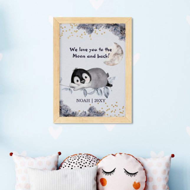Sleepy Penguin Winter Baby Nursery Poster (Creator Uploaded)