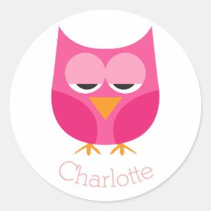 Sleepy Pink Owl Personalised Classic Round Sticker