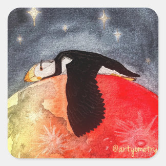 Sleepy Puffin Square Sticker