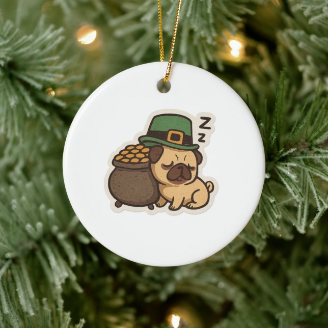 Sleepy Pug Leprechaun Retro St. Patrick's Day Ceramic Tree Decoration (Tree)