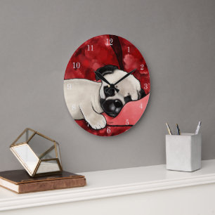 Sleepy Pug Puppy Large Clock