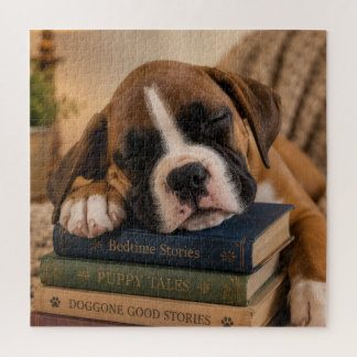 Sleepy Puppy on Books Jigsaw Puzzle