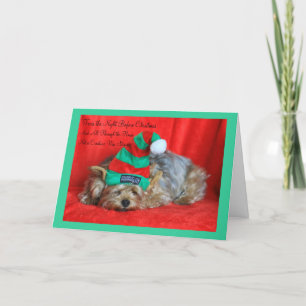 Sleepy Puppy Wearing Elf Hat Holiday Card
