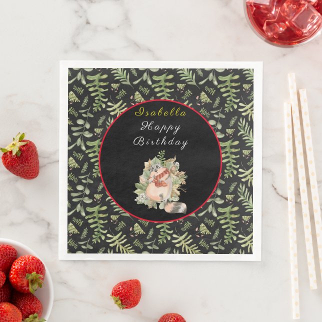 Sleepy Racoon Customise Text and Colour Napkin (Insitu)