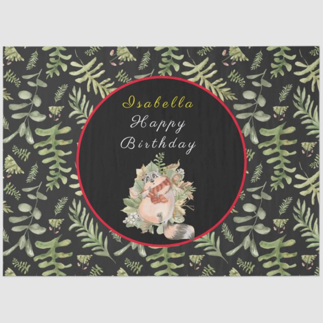 Sleepy Racoon Customise Text and Colour Tissue Paper (Front)