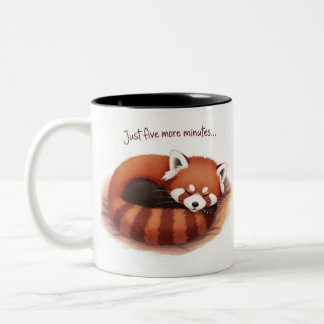 Sleepy Red fox Mug, 'Five More Minutes' Cup" Two-Tone Coffee Mug