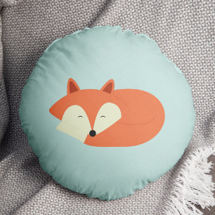 Sleepy Red Fox Round Cushion