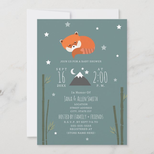 Sleepy Red Panda Bamboo Baby Shower Invitation (Front)