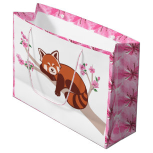 "Sleepy Red Panda" Cherry Blossom Large Gift Bag
