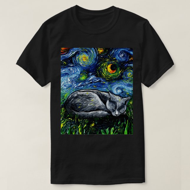 Sleepy Russian Blue Night T-Shirt (Design Front)