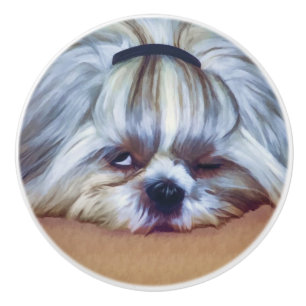 Sleepy Shih Tzu Dog Ceramic Knob