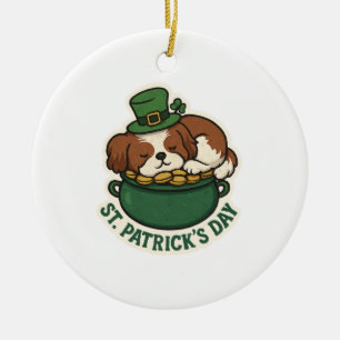 Sleepy Shih Tzu in Pot of Gold St.Patrick's Day Ceramic Tree Decoration