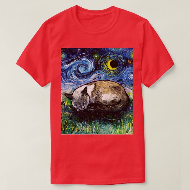 Sleepy Siamese Cat Night T-Shirt (Design Front)