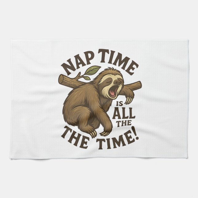 Sleepy Sloth Funny Tea Towel (Horizontal)