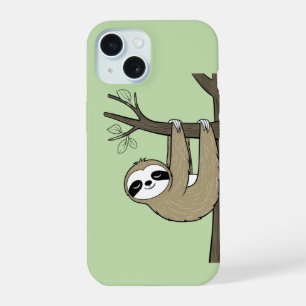 Sleepy Sloth on Branch – Relaxing Green iPhone 15 Case