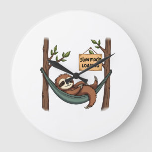 Sleepy Sloth Vintage Funny Lazy Animal Art 2 Large Clock