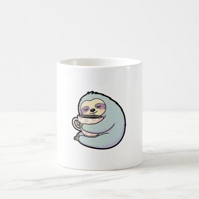 Sleepy Sloth with Coffee – Cute Cozy Illustration Mug (Center)
