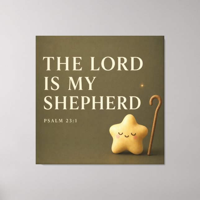 Sleepy Star | Psalm 23:1 | Olive Green Canvas Print (Front)