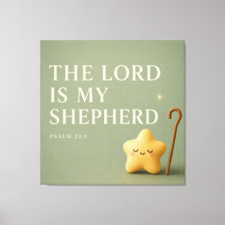 Sleepy Star | Psalm 23:1 | Olive Green Canvas Print