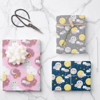 Sleepy Sun and Moon Baby Shower Wrapping Paper Sheet