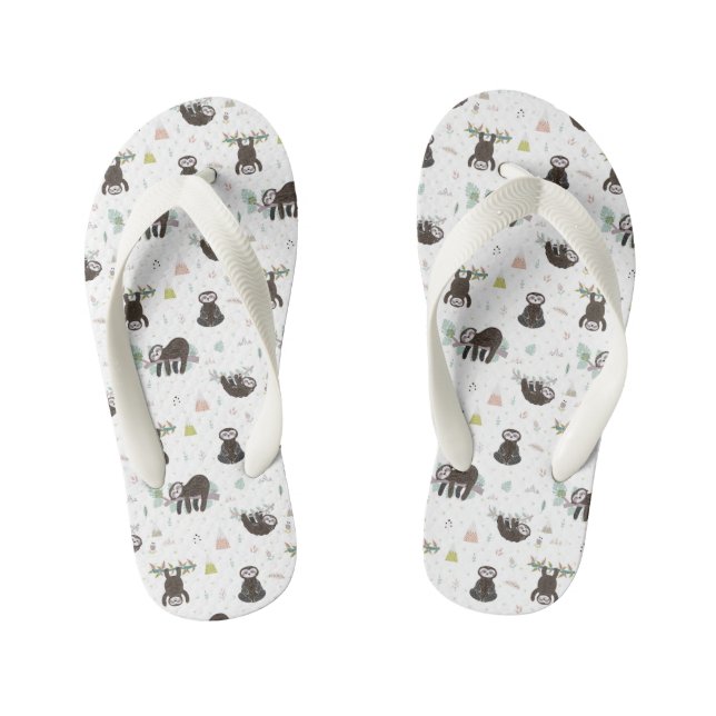 Sleepy Sweet Sloth Pattern Kid's Jandals (Footbed)