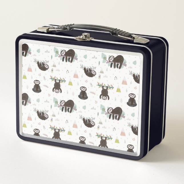 Sleepy Sweet Sloth Pattern Metal Lunch Box (Front)