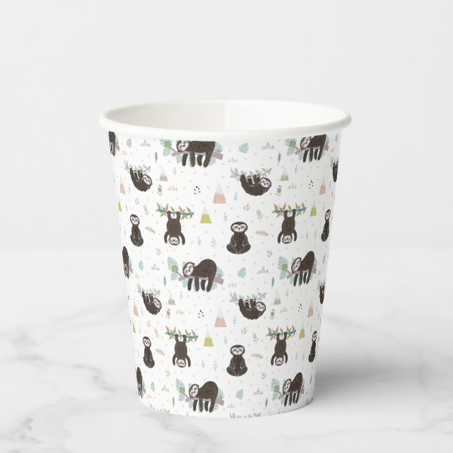 Sleepy Sweet Sloth Pattern Paper Cups (Left)