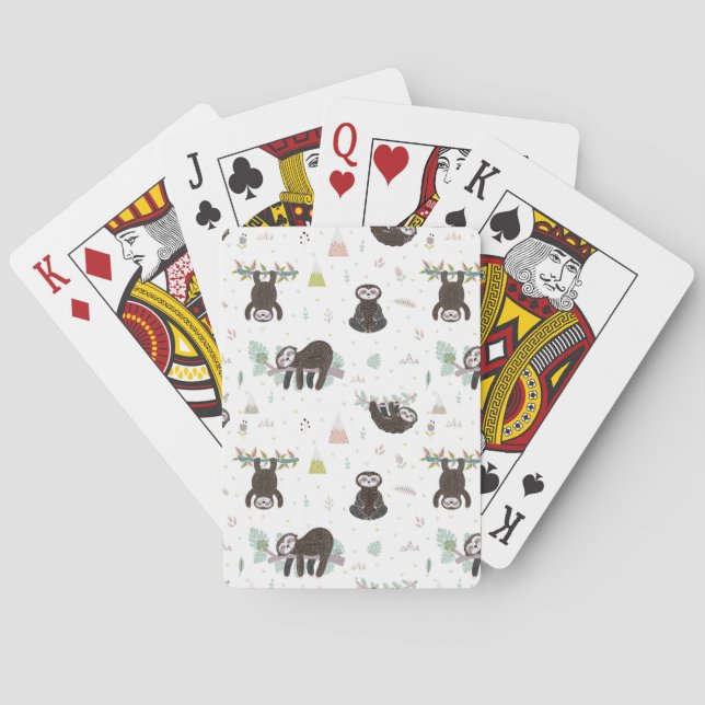 Sleepy Sweet Sloth Pattern Playing Cards (Back)