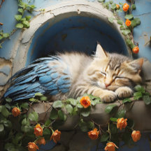 Sleepy Tan Tabby Half Kitten Half Bird