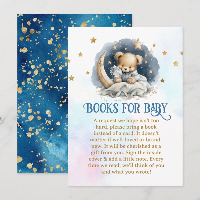 Sleepy Teddy Bear Baby Shower Book Request Enclosure Card (Front/Back)