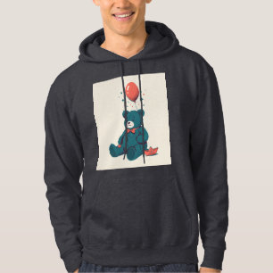 Sleepy Teddy Bear Balloon Risograph Hoodie