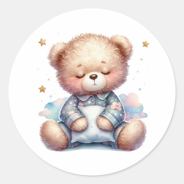 sleepy teddy bear classic round sticker (Front)