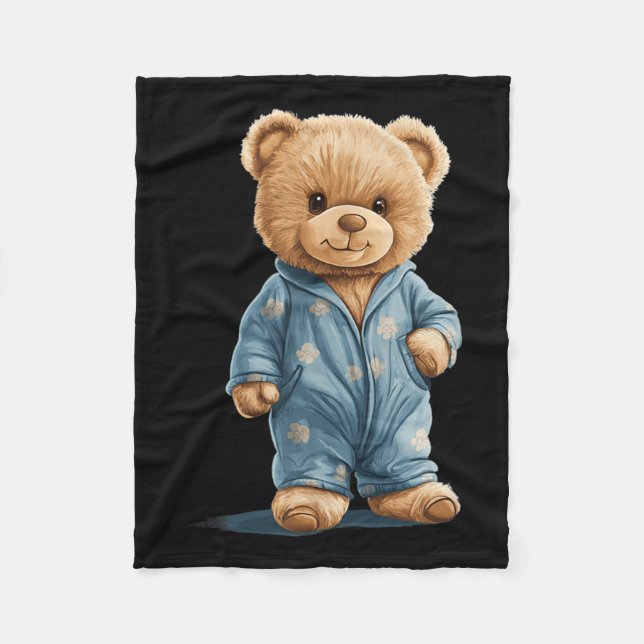 Sleepy Teddy Bear In Comfy Pyjamas For Boys And Gi Fleece Blanket (Front)