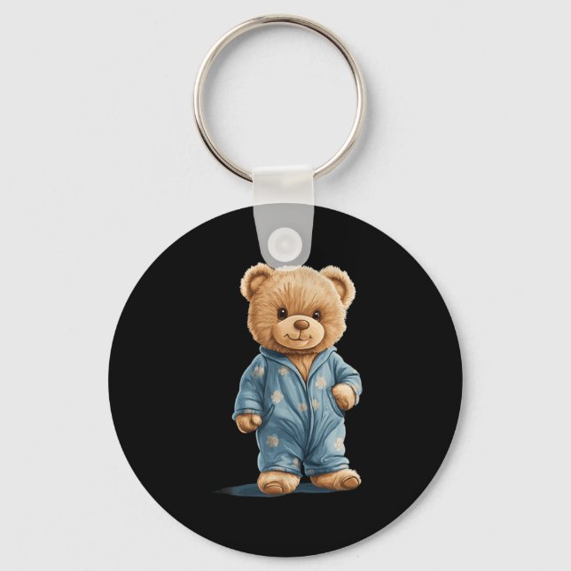 Sleepy Teddy Bear In Comfy Pyjamas For Boys And Gi Key Ring (Front)