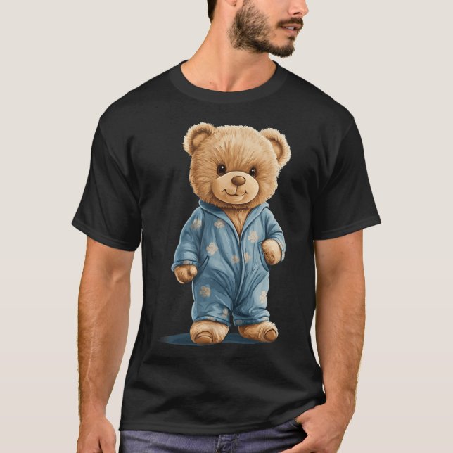 Sleepy Teddy Bear In Comfy Pyjamas For Boys And Gi T-Shirt (Front)