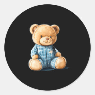 Sleepy Teddy Bear In Cute Pajama Outfit  Classic Round Sticker