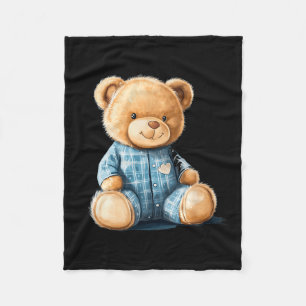 Sleepy Teddy Bear In Cute Pajama Outfit  Fleece Blanket