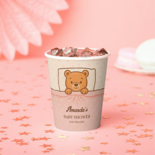 Sleepy Teddy Bear Light Pink Baby Shower Paper Cups