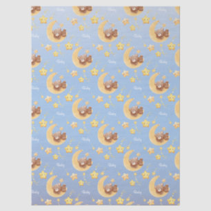 Sleepy Teddy Bear Moon Soft Blue Baby Shower Tissue Paper