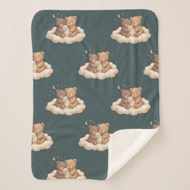 Sleepy Teddy Bears Cloud Baby Blanket (Front)