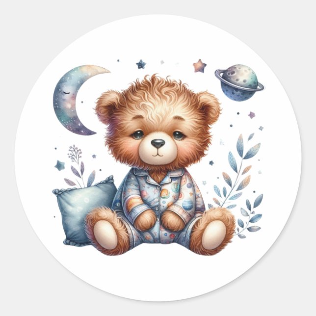 Sleepy Teddy Classic Round Sticker (Front)