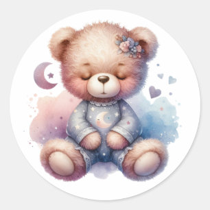 sleepy teddy girl classic round sticker