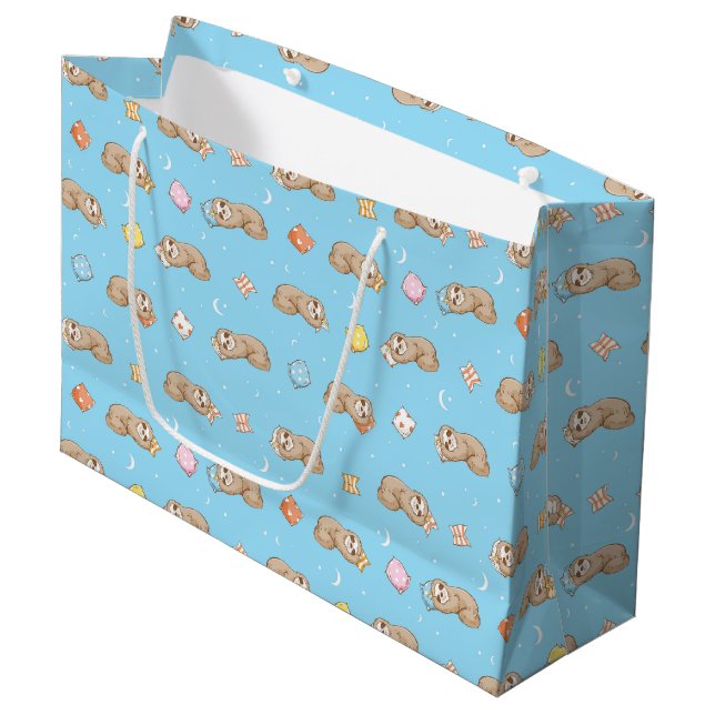 Sleepy Time Sloth Pattern Large Gift Bag (Front Angled)