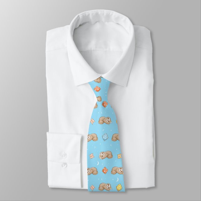 Sleepy Time Sloth Pattern Tie (Tied)