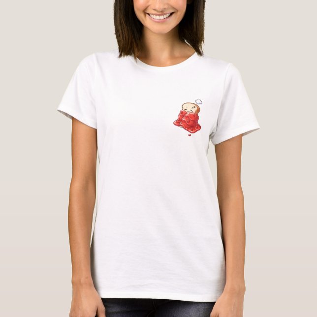 Sleepy Toast Slice Snug in a Glossy Strawberry Jam T-Shirt (Front)