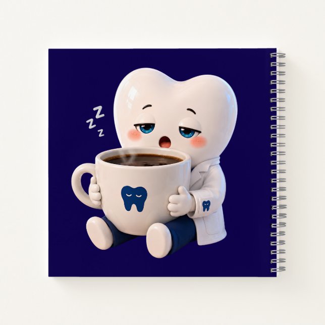Sleepy Tooth Drinking Coffee Funny Dentist Noteboo Notebook (Back)