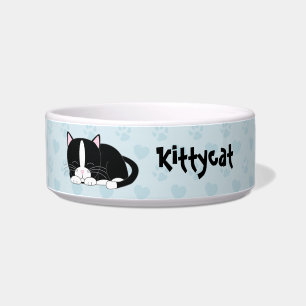 Sleepy Tuxedo Cat {blue} Bowl