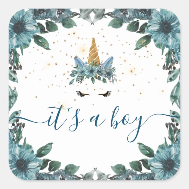 sleepy unicorn blue floral It's a boy Sticker (Front)