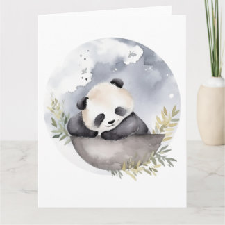 Sleepy Watercolor Baby Panda Bear Card