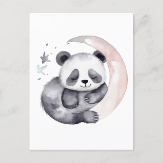 Sleepy Watercolor Moon Baby Panda Bear Postcard